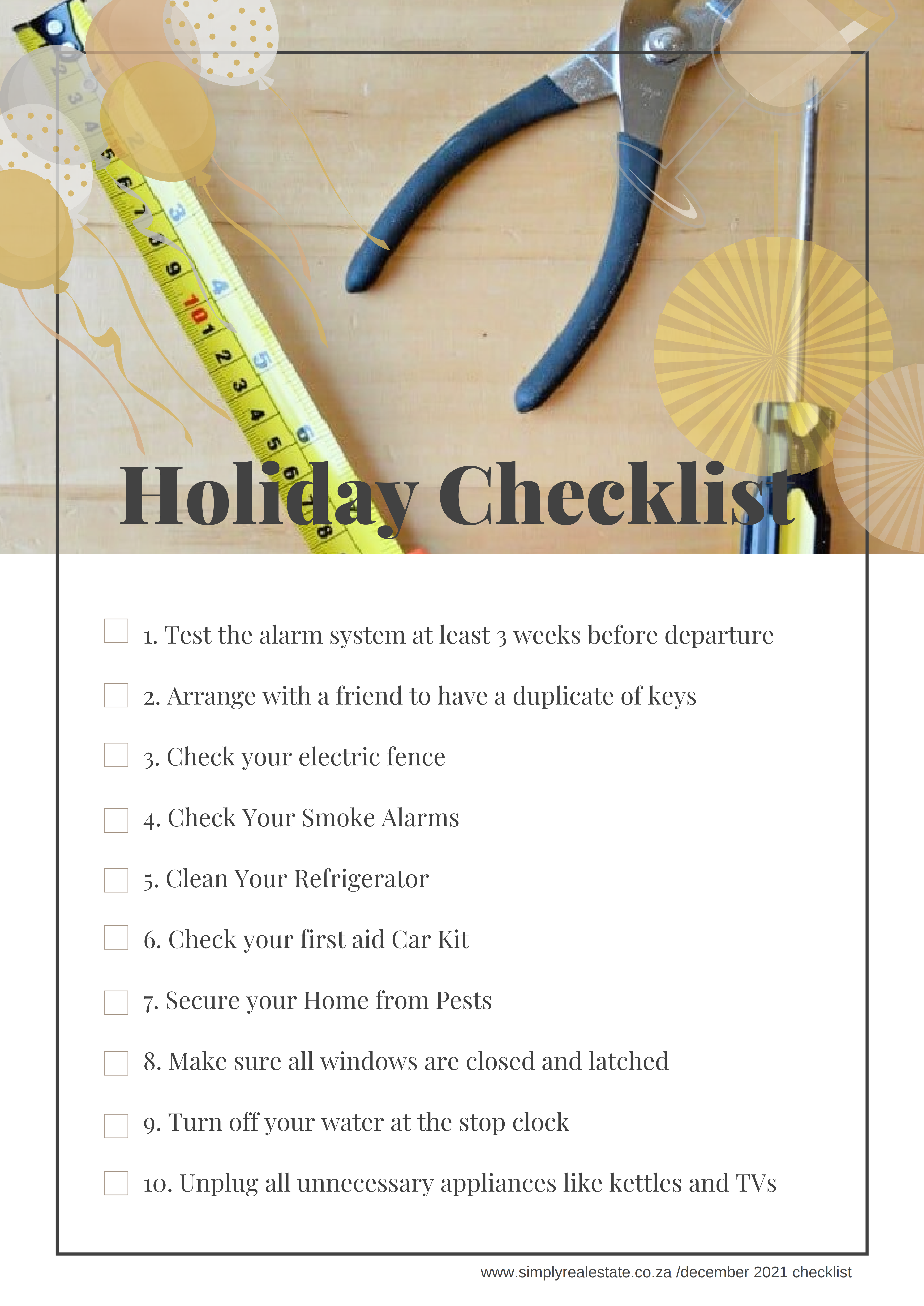 December Home Maintenance & Safety Checklist before going on Holiday